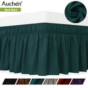 AUCHEN Elastic Dust Ruffle Bedskirt, Super Silky Washable/Replaceable Bed Skirt, Pleated Wrap Around Bed Skirt Fit for Most Beds, Microfiber Polyester, Easy On/Off - King /Dark Green