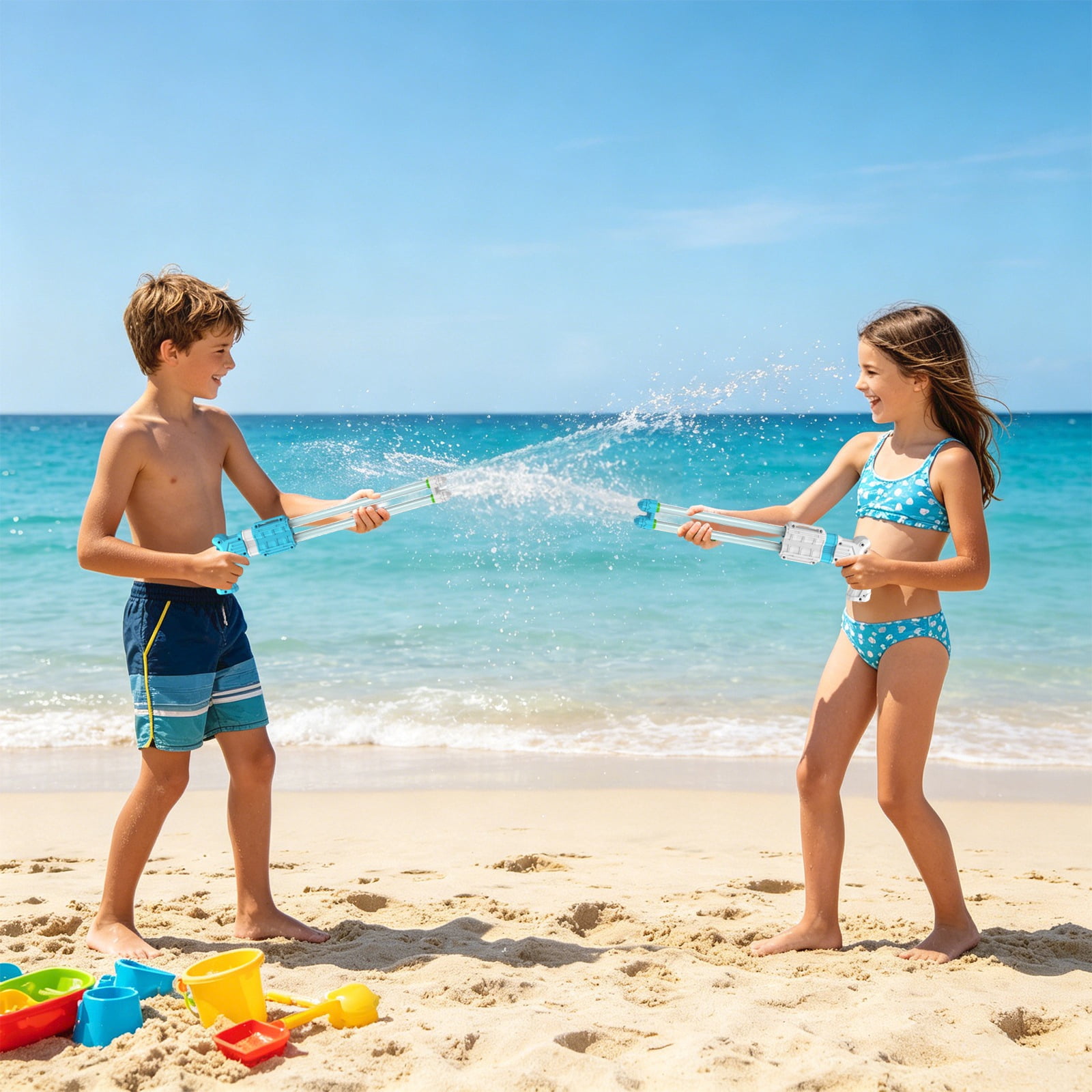 16.5in Large Pull-Type Water Blaster, Multi-Stream Cannon for Beach Fun, Long Range Soaker, Outdoor Summer Activity Gear, Random Colors, A