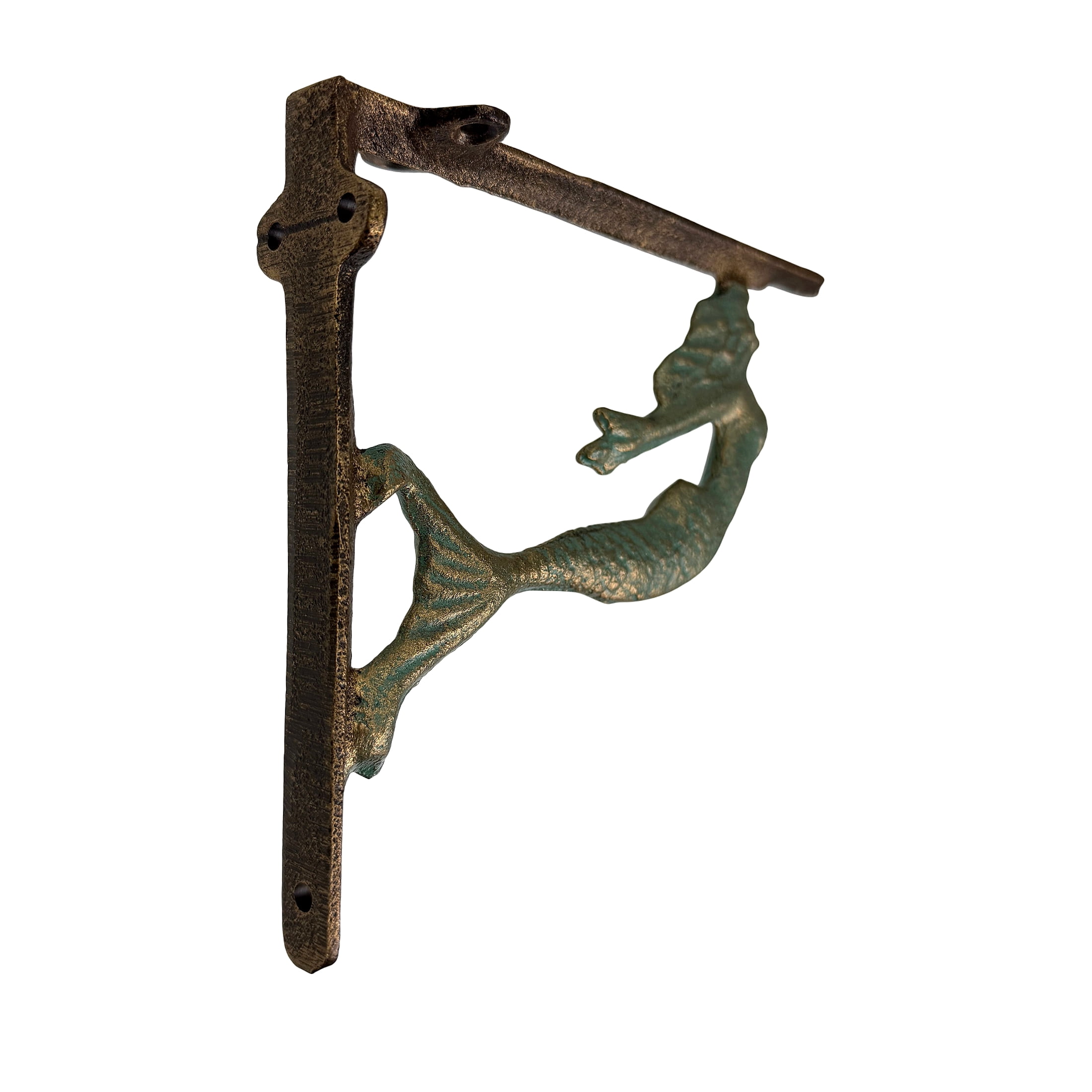 Zeckos Verdigris and Bronze Cast Iron Swimming Mermaid Metal Shelf Bracket Set of 2