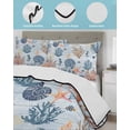 thumbnail image 3 of Quilt King Size Bedding Set, Blue Coastal Reversible Summer Quilt 3 Pieces, Coral Shell Starfish Seahorse Summer Beach Lightweight Bedspreads Coverlets with 2 Pillow Shams for All Seasons, 3 of 5