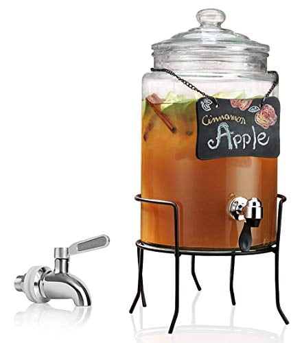 Clear Glass Beverage Drink Dispenser with Chalkboard on Metal Rack ...