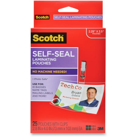 Scotch Self-Seal Laminating ID Clip Pouches, 25