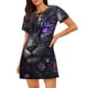 thumbnail image 1 of Balery Purple-Eyed Floral Leopard Camisón de manga corta con cuello redondo para mujer, cómodo y elegante., 1 of 6
