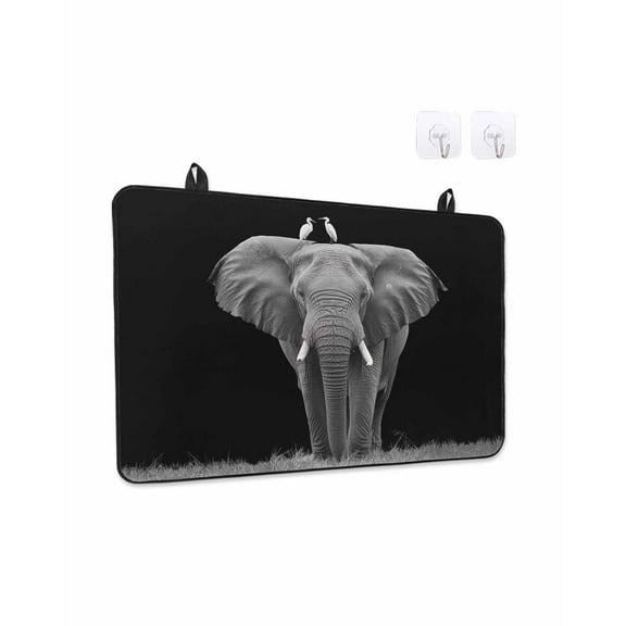 Stove Top Covers for Electric Stove 31x24 Inches, Elephant Bird Heat Insulation Fireproof Glass Cooktop Protector, Modern Pastoral Animal Black Grey Multipurpose Countertop Stovetop Cover for Kitchen