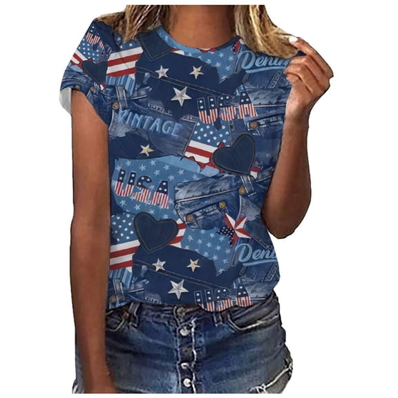 DailyTrove Women's Star-Spangled Banner Print T-Shirt - Short Sleeve Casual Tee, Patriotic for American Celebrations & Streetwear