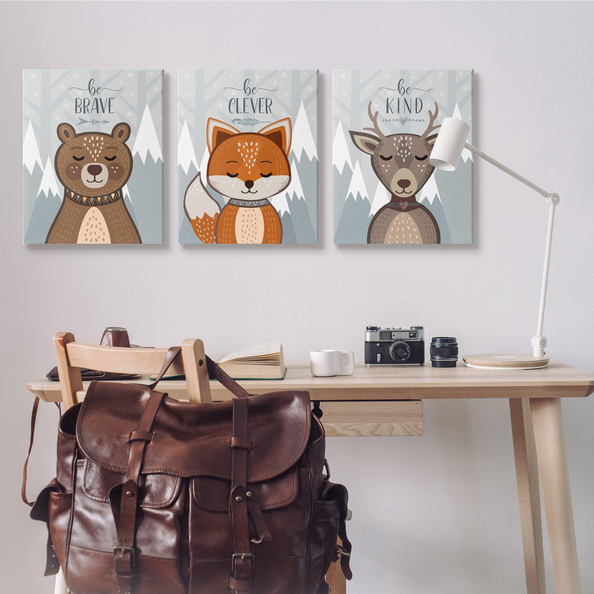 Stupell Industries Be Kind Brave and Clever Phrases Forest Animal Canvas Wall Art, 24 x 30, Design by AE Design