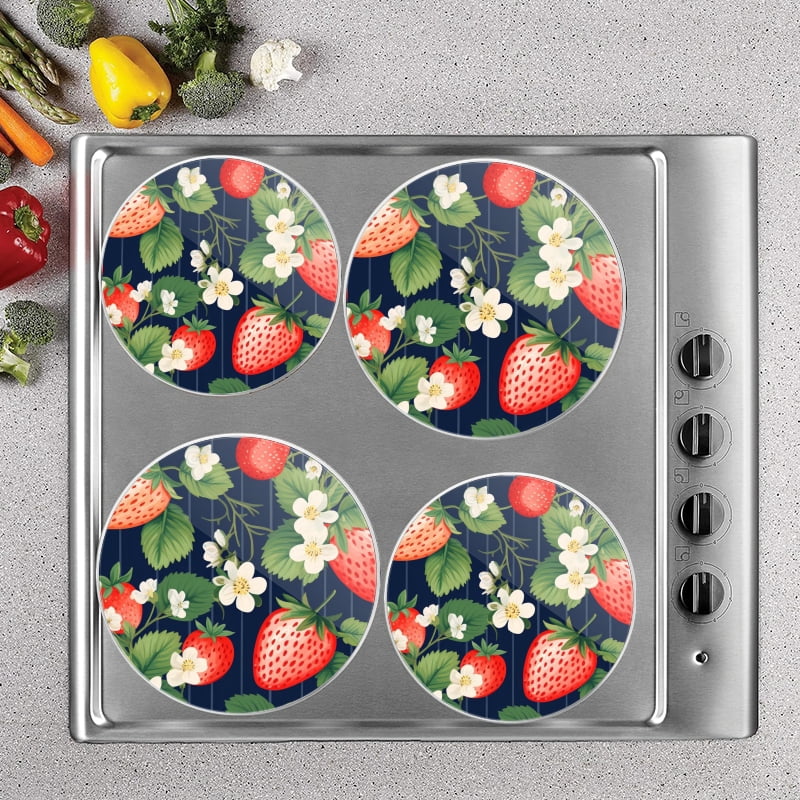 Bahomeck Electric Stove Burner Covers Set Of 4,Retro Strawberry Pattern Seamless Metal Gas Stove Burner Covers,Protecting Gas Stoves,8 Inch And 10 Inch