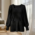 thumbnail image 5 of yillto Womens Square Neck Sweater Lightweight Knit Puff Long Sleeve Cute Loose Sweaters with Pockets, 5 of 5