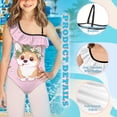 thumbnail image 6 of Uorisanigo One Piece Swimsuits for Girls Cute Corgi Size 13-14 1-Shoulder Polyester and Spandex Fabric Swimming Training Bathing Suit for Kids Ruffle Swimwear, 6 of 7