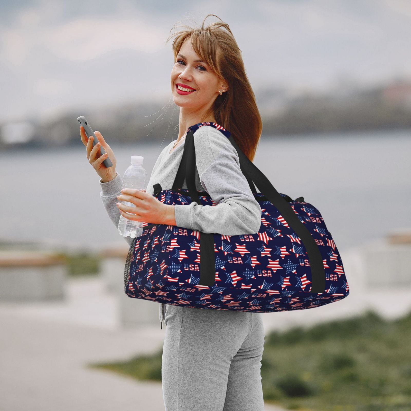 Fuzoiu American Stars Print Travel Duffle Bag,Carry On Tote Bags,Duffel Bag,Sport Gym Bag, Hospital Bag for Labor and Delivery, Overnight Bag,Luggage Bag