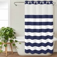 thumbnail image 3 of Blue Stripes No Hook Shower Curtain Waterproof, Bathroom Curtains with Snap in Liners and See Through Top Window, Simple Blue White Texture Hotel Style Bathtub Curtains Shower 36"Wx78"L, 3 of 8
