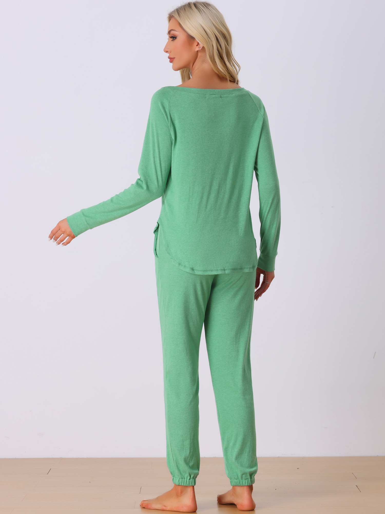 DARING DIVA Women's Travel Outfit Knit Long Sleeve Loungewear Set L Light Green