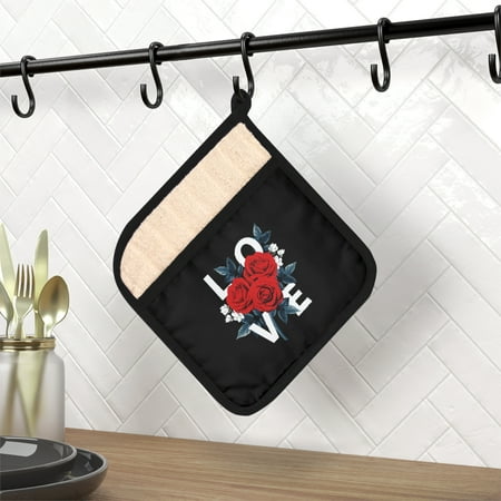 

Red Roses Love Pot Holder with Pocket kitchen decor home gifts oven mitt home decor