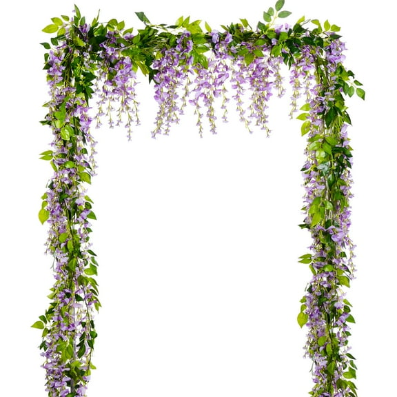 2Pcs 7.2Ft/Piece Artificial Flowers Wisteria Garland Artificial Wisteria Vine Hanging Flower Greenery Garland for Home Garden Outdoor Wedding Arch Floral Decor (Purple)