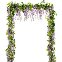 2Pcs 7.2Ft/Piece Artificial Flowers Wisteria Garland Artificial Wisteria Vine Hanging Flower Greenery Garland for Home Garden Outdoor Wedding Arch Floral Decor (Purple)