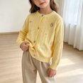 thumbnail image 6 of Acaics Girls Cable Knit Cardigan, Long Sleeve Crew Neck Button Down Cute Embroidery Sweater with Pockets for Fall Winter, 6 of 8