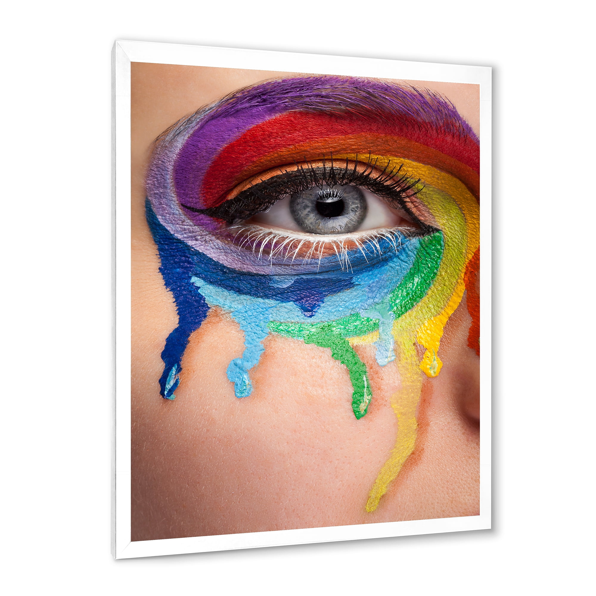 Designart 'Close Up Eye With Colourful Cry In A Wheel Arround' Modern Framed Art Print