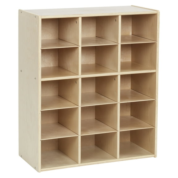 ECR4Kids Streamline 15 Cubby Tray Storage Cabinet, 5x3, Natural