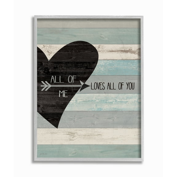 The Stupell Home Decor All of Me Loves All Of You Distressed Heart Gray Framed Texturized Art