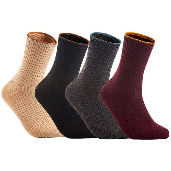 Lian LifeStyle Women's 4 Pairs Cute & Comfortable Wool Crew Socks Size 6-9 HR1612, Color Beige, Black, DarkGrey, Wine