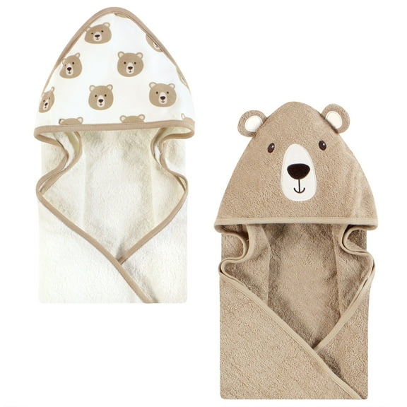 Hudson Baby Cotton Animal Face Hooded Towel, Neutral Safari, One Size