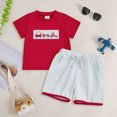 thumbnail image 2 of KPOPLK Toddler Baby Boys Clothes Summer Outfits Embroidered Short Sleeve Shirt Striped Shorts Set 2Pcs Boys Clothing Sets 12 Month-5T(3-6 Months,Red), 2 of 6