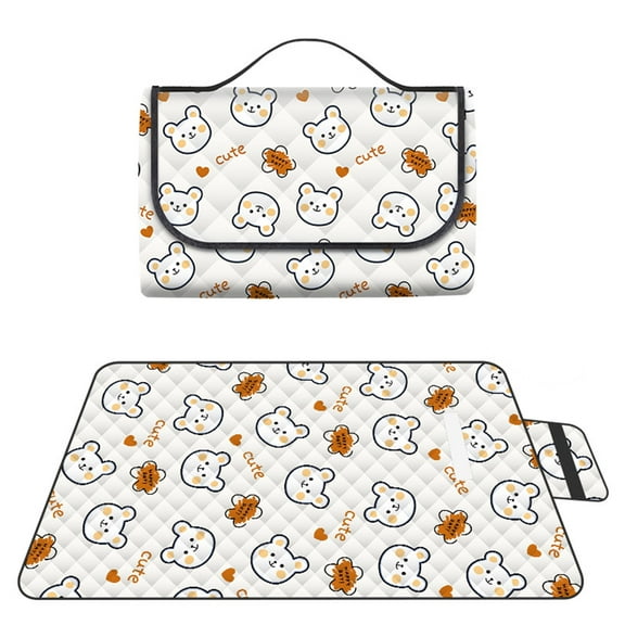 Extra Large Picnic Outdoor Blanket, 80''x80'' Waterproof Foldable Blankets Picnic Mat for Beach, Camping Grass Lawn Park Accessories Cute Couple Gifts Ideas Wedding Registry (Bear Pattern)