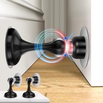 GoXteam Magnetic Door Stops, 2 Pack Wall Floor Mounted Black Magnetic Door Catch Holder, Stainless Steel Soft-Catch Doorstop