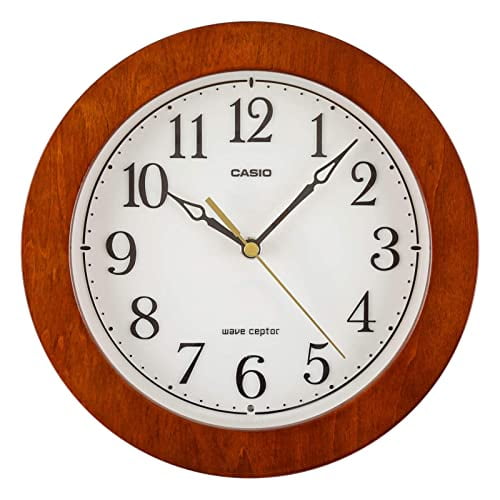 CASIO wall clock radio wave brown diameter 23.5 cm analog wooden frame