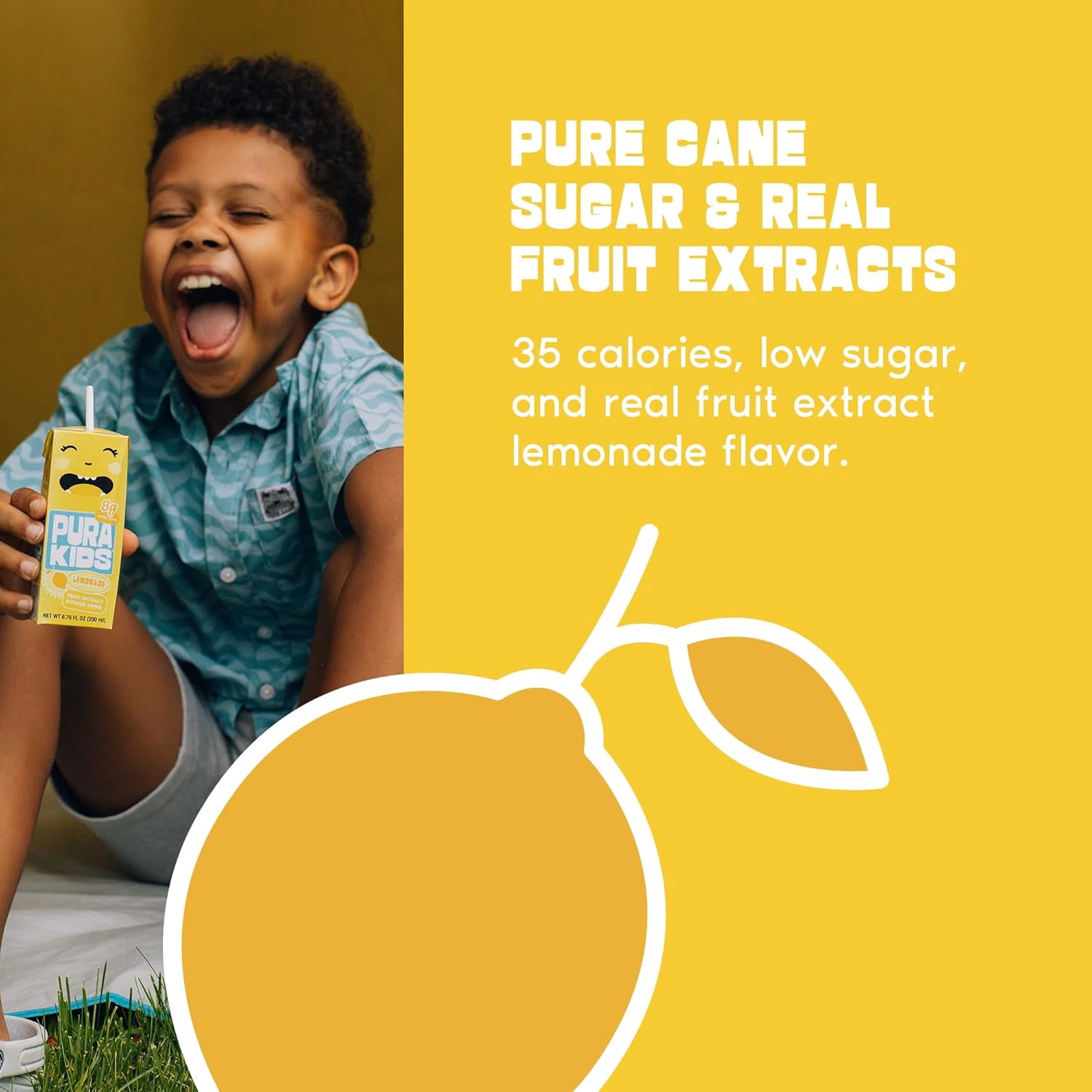 PURA Kids Box | Lemonade Fruit extract infused Drink for kids | 8g Pure Cane Sugar | Non-GMO | Vegan, No Artificial Sweeteners | Best Lunchbox Beverage with Paper Straw | 6.67 fl oz (200ml) 24-Pack