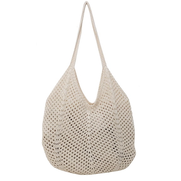 Yibooy Women Knitting Shoulder Bag Hollow Out Large Capacity Crochet Tote Bag (Beige)