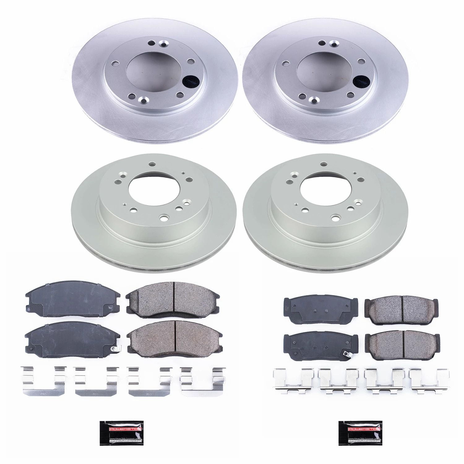 PowerStop Front and Rear Geomet Coated Brake Rotor and Pad Kit Fits: KIA Select Models CRK5909