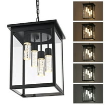 Melucee 4-Light Exterior Ceiling Lights Black Lantern 5CCT Large Outdoor Pendant Light Built-in LED Chips for Porch Garage Gazebo Patio