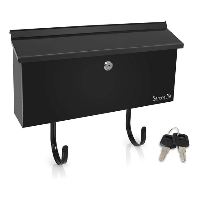 SereneLife SLMAB27 Home Metal Wall Mount Locking Mailbox Newspaper Holder, Black