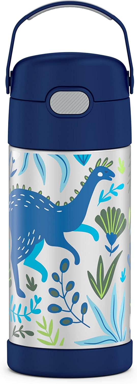 THERMOS FUNTAINER 12 Ounce Stainless Steel Vacuum Insulated Kids Straw Bottle, Dinosaur Kingdom