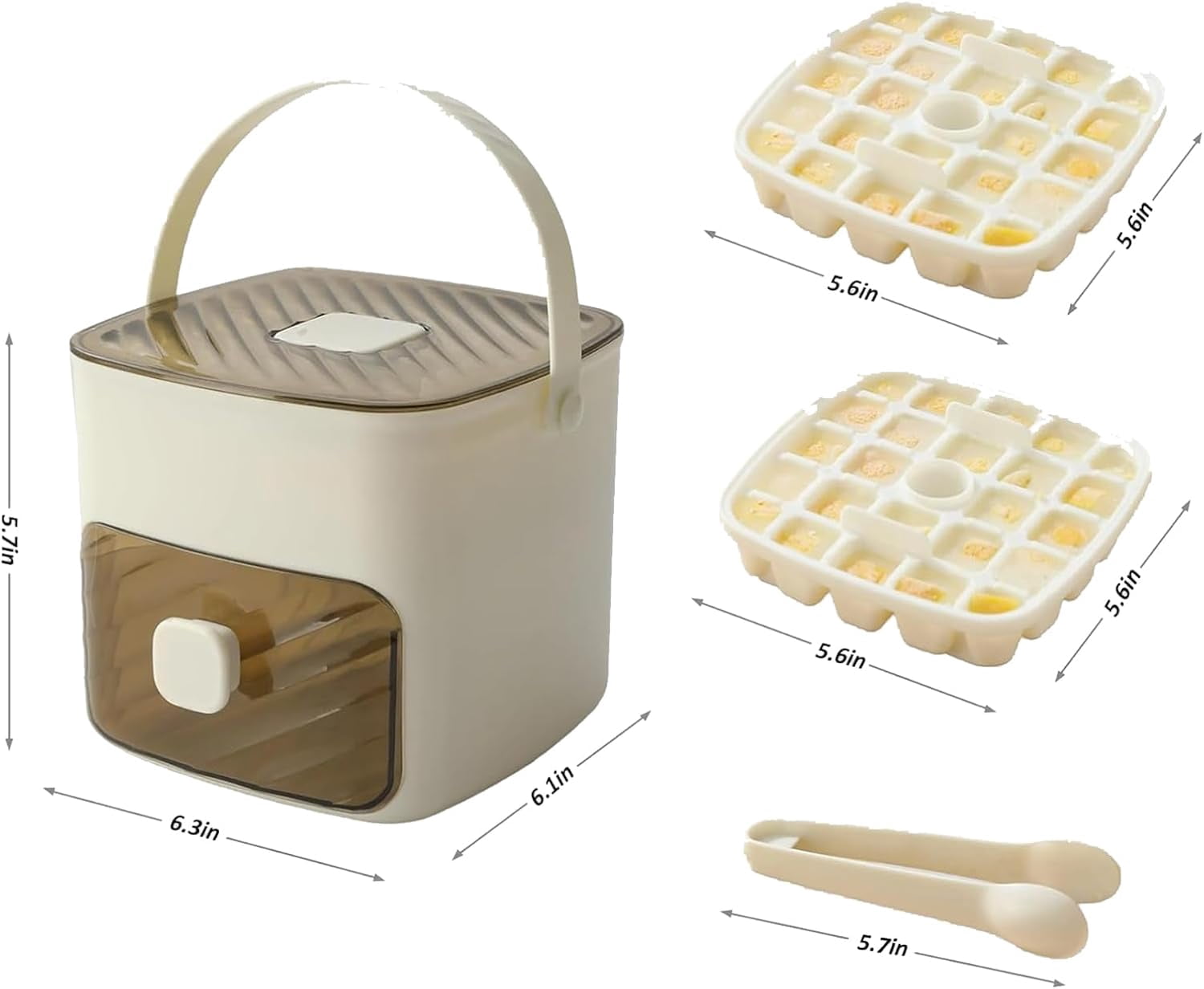 Ice Cube Tray with Lid and Bin, 48-Cube Press Ice Maker with Storage Box, Double Layer Handled, Easy Release Ice Tray with Drawer and Ice Tongs for Freezer, Whiskey, Cocktail, Beer, Coffee (White)