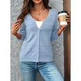 thumbnail image 4 of Womens Summer Cropped Cardigan 3/4 Sleeve Button Up Thin Crochet Knit Shrug Sweater Light Blue M, 4 of 7