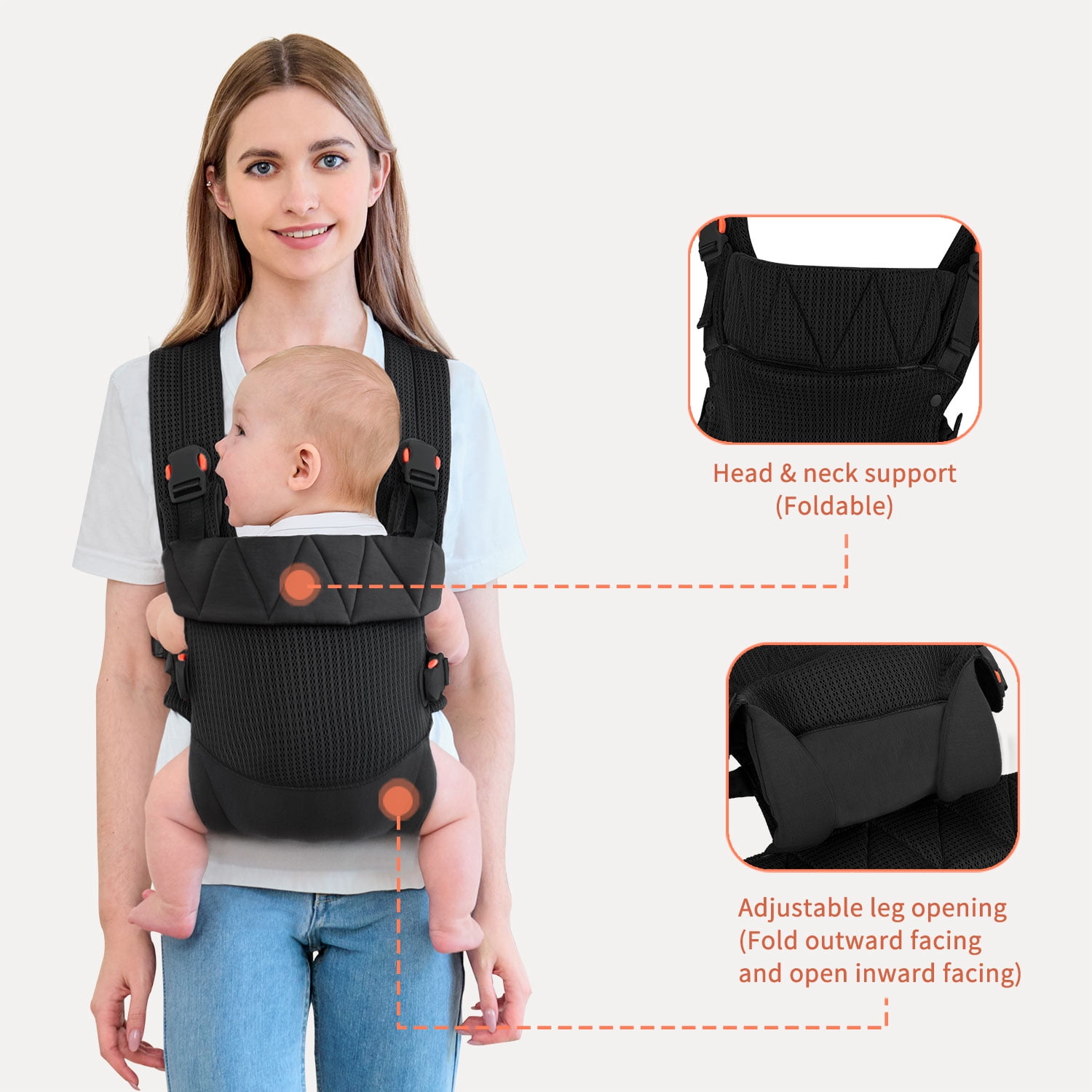 Newborn Carrier, Baby Carrier Newborn to Toddler, Ergonomic Baby Sling with Head Support