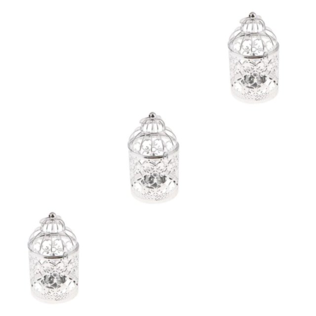 Ruiboury Electroplated Metal Birdcage Shape Tea Light Candle B- Holder Silver Type A 3Set