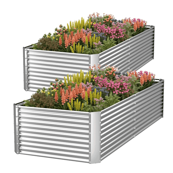 CATMANOR 2 Pack 8x4FT Tall Galvanized Raised Garden Bed Outdoor,Metal Garden Bed for Vegetables,Steel Raised Beds for Gardening,Above Ground Garden Box for Flower