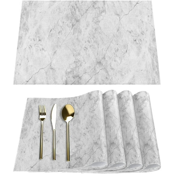 Stone Grain Marble Placemats Set of 4 Rectangle Table Mats Washable Heat-Resistant Place Mat for Kitchen Dining Table Decor Indoor Outdoor