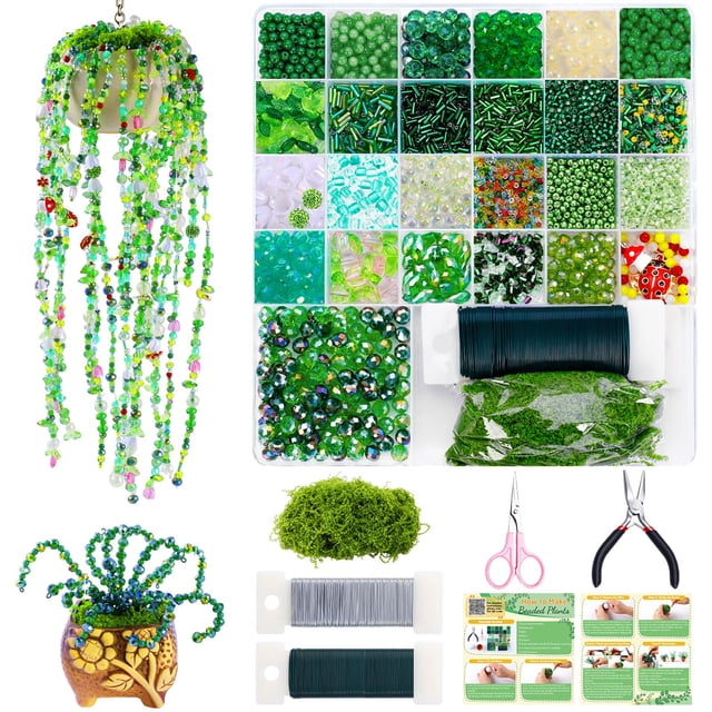 Kit de plantas con cuentas FOGWOWO, 5422 piezas, cuentas de vidrio verdes para manualidades DIY