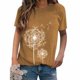 thumbnail image 2 of Camiseta de mujer con estampado floral, cuello redondo, manga corta, top suelto, caqui, XXL kenally AP000466-17, 2 of 7