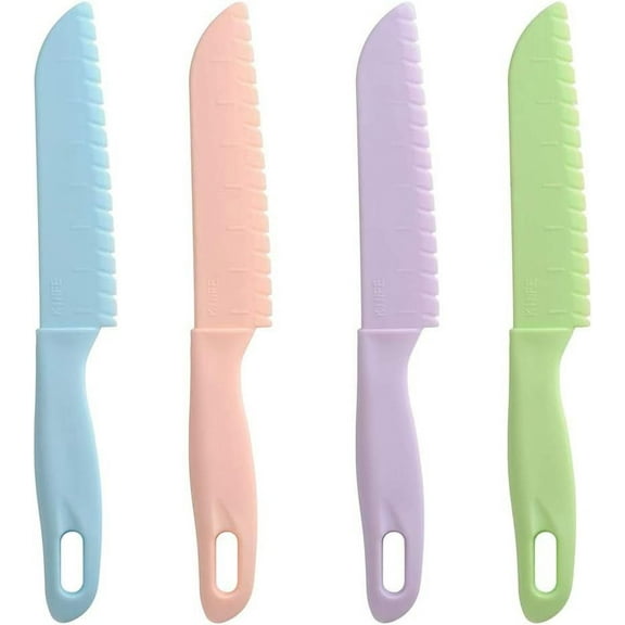 Plastic Kid Kitchen Knife Set,4 Pack Child Safety Knife Children's Safe Cooking Knives Nylon Knife for Bread Fruit Lettuce Salad BPA-Free