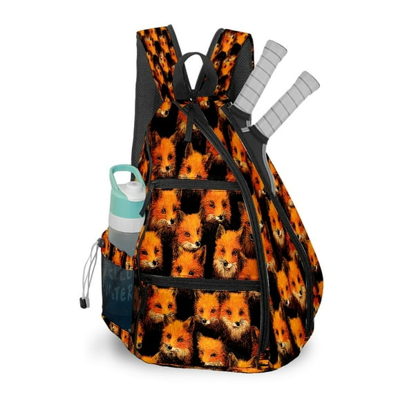 Pickleball Bag with Padded Back, Orange Foxes Multi-Compartment Paddle Backpack, Lightweight Nylon Sports Bag for Men & Women