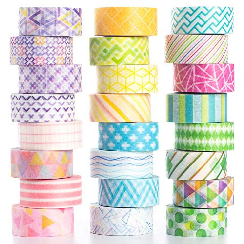 YUBBAEX 24 Rolls Washi Tape Set Basic Skinny Masking Decorative Tapes for Arts Wrapping DIY Crafts Basic Patterns Bullet Journals Scrapbooking Planners 