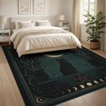 thumbnail image 3 of ODIKA 8'x10' Washable Area Rug Durable, Non-Slip Dark Teal Gold Celestial Cat Design Mystical Moon and Starry Night Motif for Living Room, Under Sectional, Family, 3 of 7