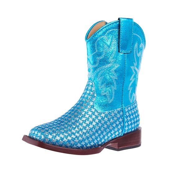 Roper Footwear Boys Roper Toddler Glitter Gleam Turquoise Checkered Cowgirl Boot 8 M Blue