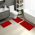 thumbnail image 2 of 3 Pieces Bathroom Rugs, Ultra Soft Non Slip Absorbent Chenille Toilet Bath Mat Set (Red), 2 of 6
