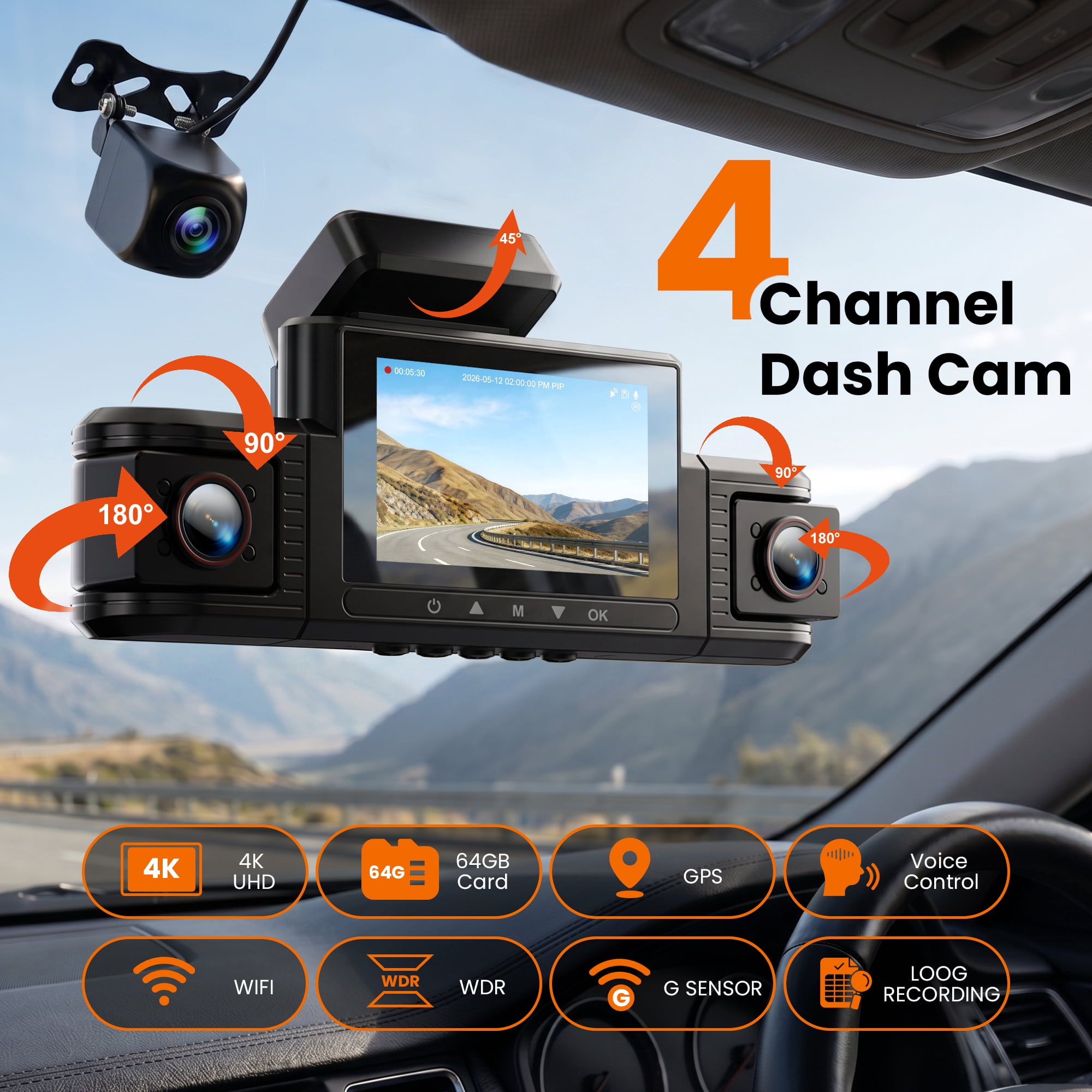 NEXPOW 4K 4Channel 5G WiFi Dash Cam, GPS Dash Camera for Ca